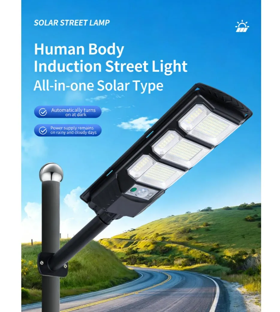 High Power 300W Solar Street Light IP65 Waterproof Wide Angle LED Solar Street Lamp for Highway Park Farm Driveway Plaza Security Lighting