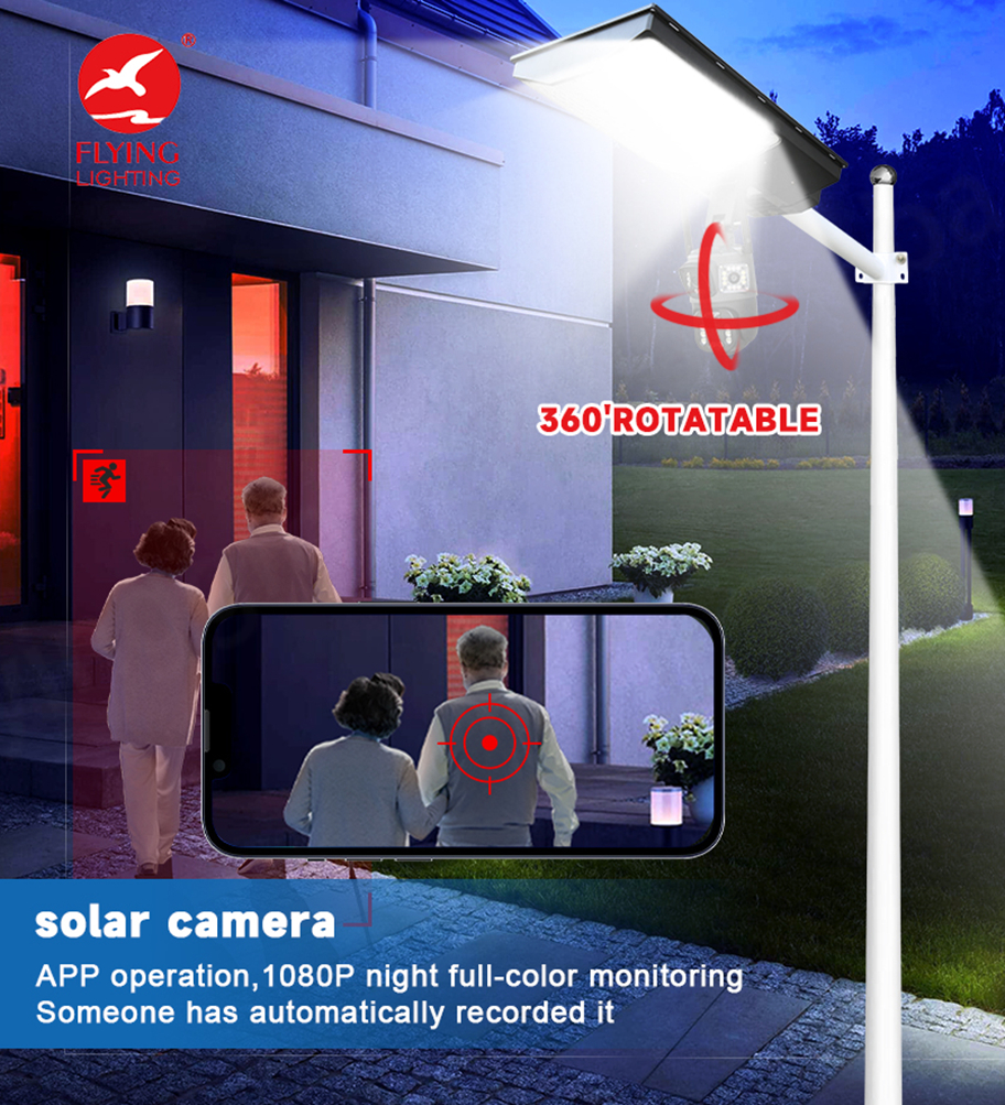 800W 1000W Solar Street Light with 360 Degree Dual CCTV Camera 4G SIM Card IP65 Waterproof LED ABS Material