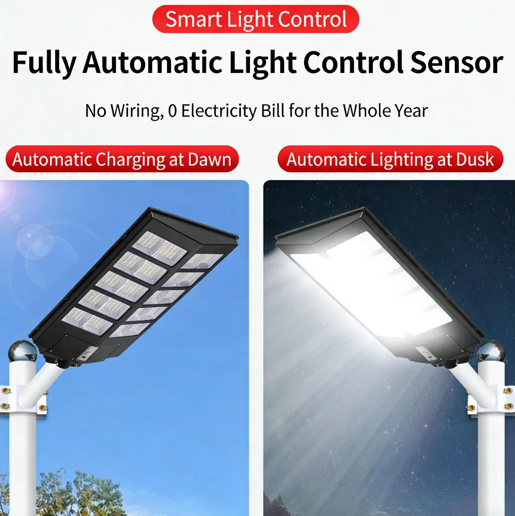 800W High Brightness Integrated All-in-One Solar Street Lamp with Remote Control Auto Dimming IP66 for Highway Plaza Pathway Solar Street Light