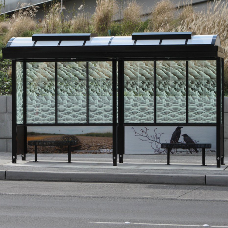 Outdoor Advertising Metal Solar Bus Stop Shelter With LED Display