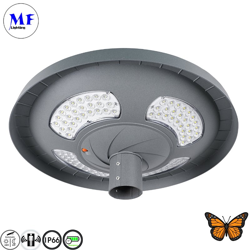 Factory Price IP65 Waterproof Pole Mounted All-in-One Solar Garden Lamp LED Solar Light with Fresnel Lens Sensor for Parking Lot Street Plaza
