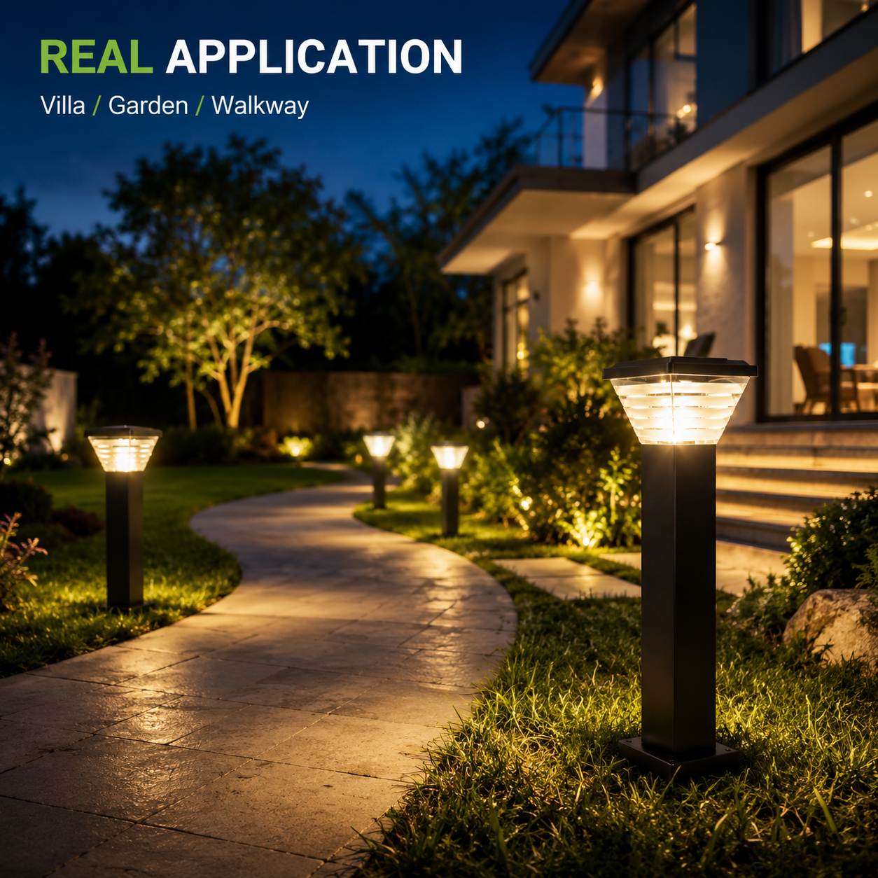 LED Solar Garden Light 180lm/W IP65 LiFePO4 Battery 24 30H Discharging Walkway Garden Lighting CE RoHS 3 Years Warranty