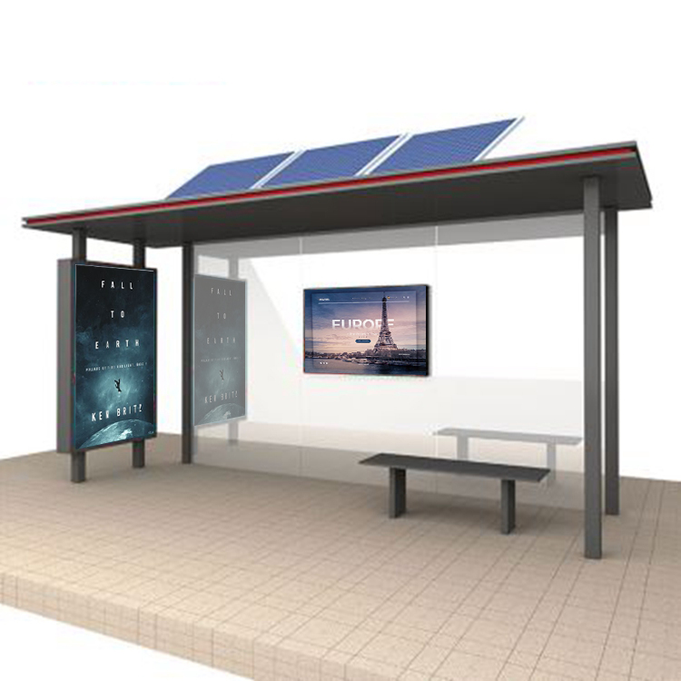 Outdoor Advertising Metal Solar Bus Stop Shelter With LED Display