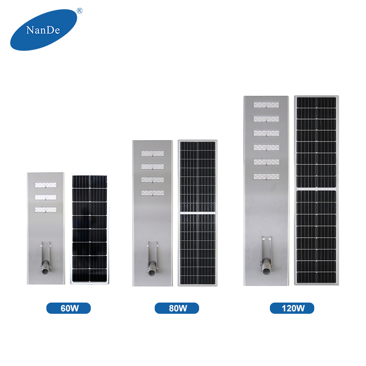 NanDe 2 Years Warranty Waterproof Ip65 60w 80w 120w Aluminum Highway Park All In One Led Solar Street Lights