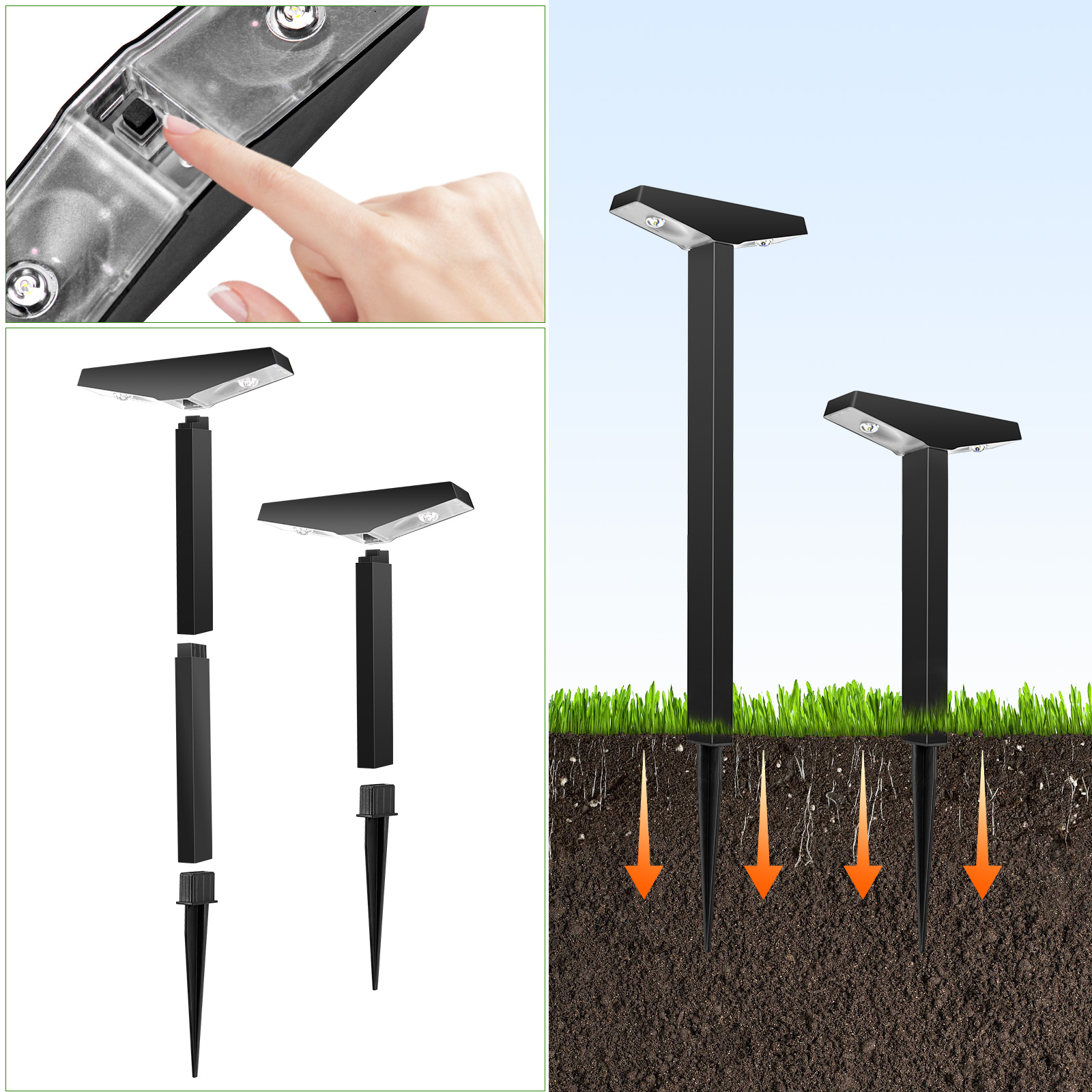 2LED Solar Lawn Lamp 8H Runtime IP65 for Garden Flower Bed Path Lighting