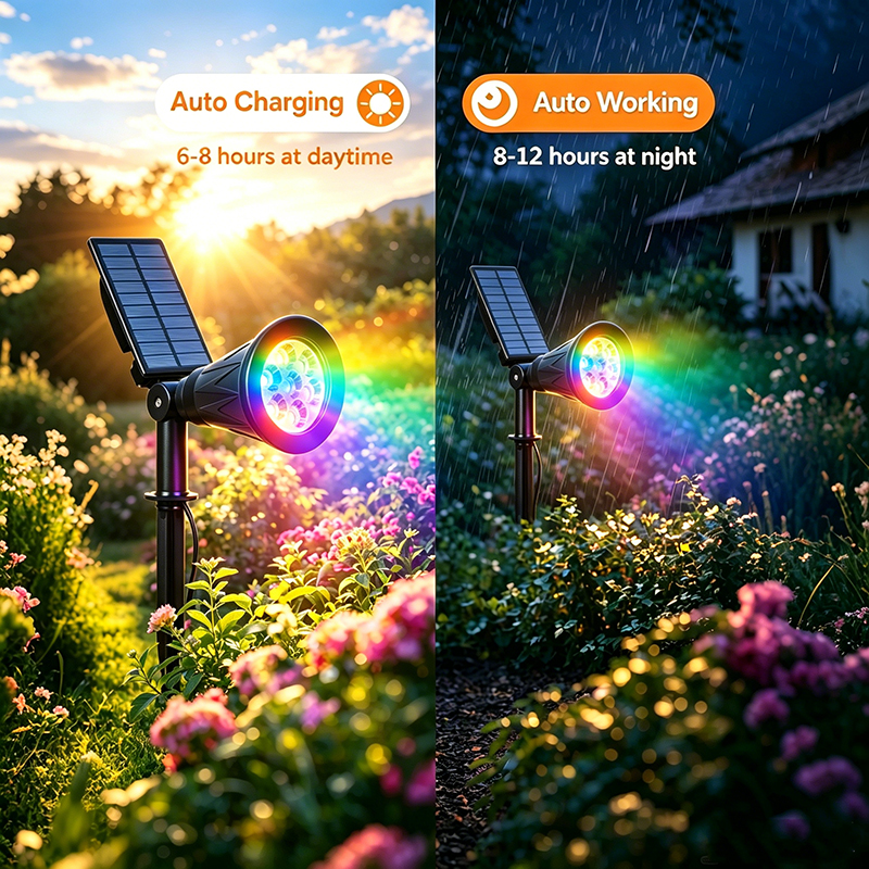 IP65 Rated Solar Powered Water-Resistant Rechargeable Spotlights &amp; Garden Lights with Multiple Colors Available