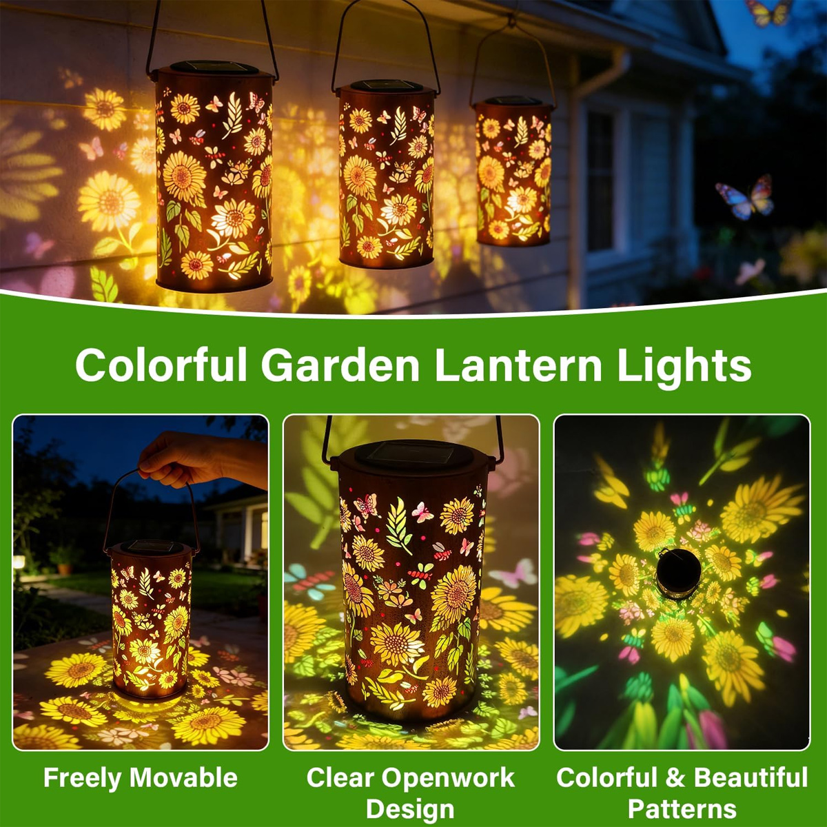Portable Hollow Metal Solar Table Lantern Waterproof Outdoor Centerpiece Light For Desk, Patio And Courtyard With LED
