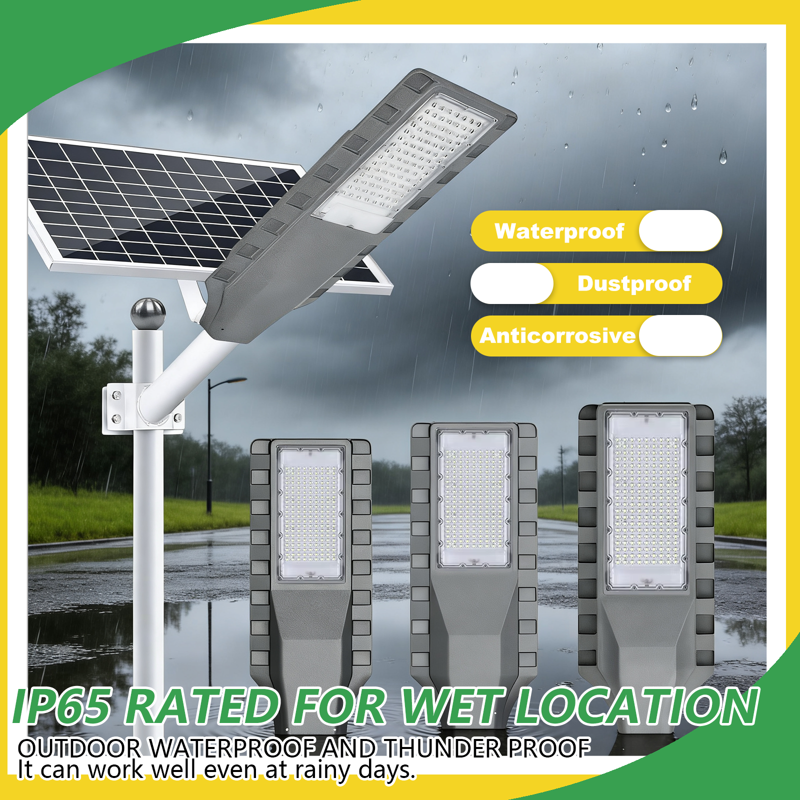 Split Solar Street Light-100W LED with LiFePO4 Battery Triple Sensor IP66 Waterproof for Main Road