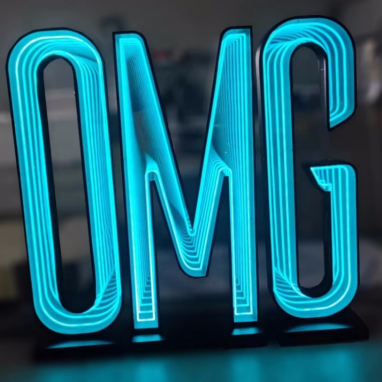 3D Infinity Mirror LED Neon Sign Creative Tunnel Lamp Illuminated Tunnel Mirror Light for Home Party Shop Decor