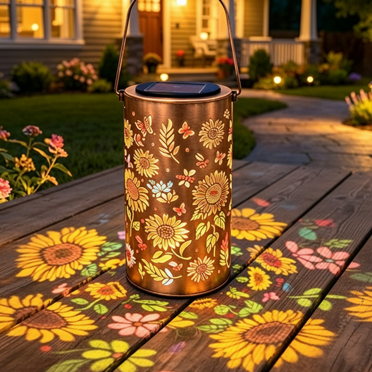 Portable Hollow Metal Solar Table Lantern Waterproof Outdoor Centerpiece Light For Desk, Patio And Courtyard With LED