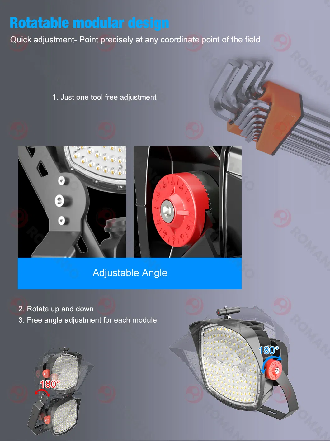 5 Years Warranty Assembly Structure Playground Light IP66 Ik10 6500K LED Flood Lighting 1000W