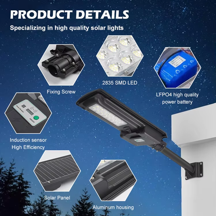 Wholesale 50W 100W 200W Solar LED Street Light IP65 Waterproof 2500-6500K Daylight Control for Villa Garden Rural Road