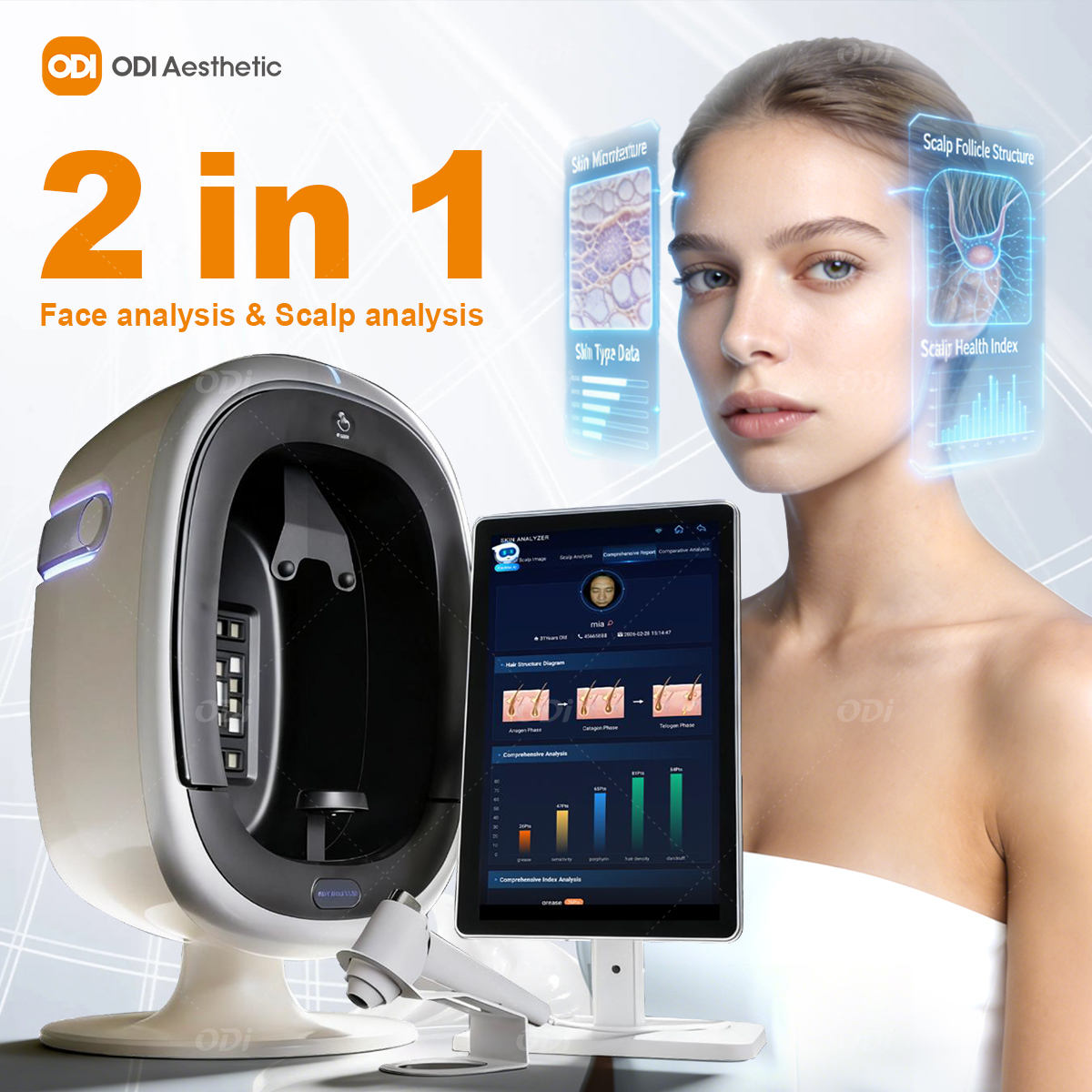 2026 Newest Desktop O1 Pro AI Skin Analyzer Facial Analysis Machine With Hair Scalp Handheld Detector