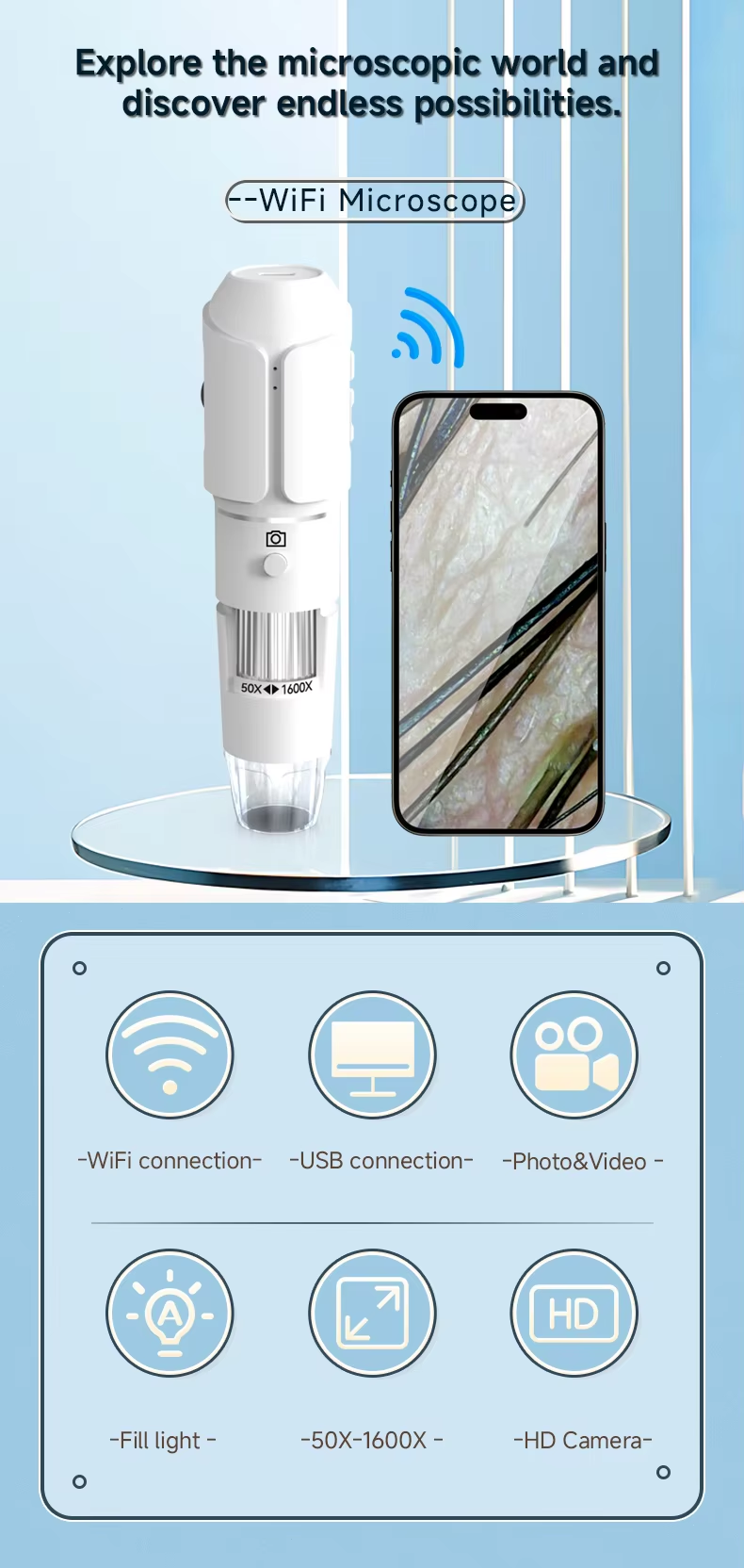 Pocket WiFi Microscope HD 1080P