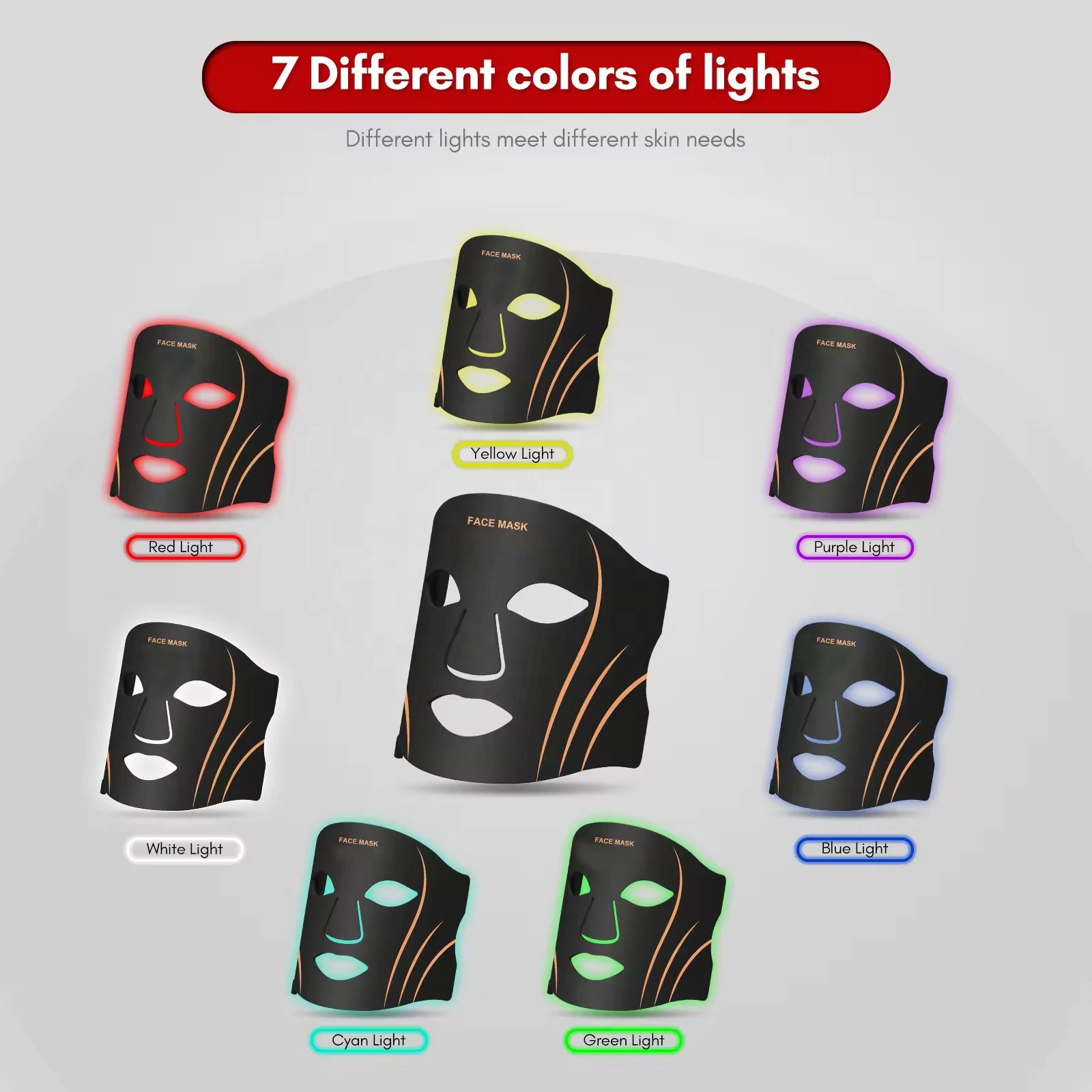 Customization 7 Colors LED Light Facial Mask Silicone Red Light Face Masking Daily Skincare ultra Thin Red Light Face Mask