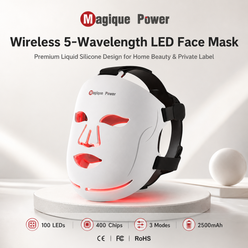Magique Power New Flexible SIlicone Mask Custom Red Light Mask 5 Wavelengths Red Light Therapy Mask 1072 nm