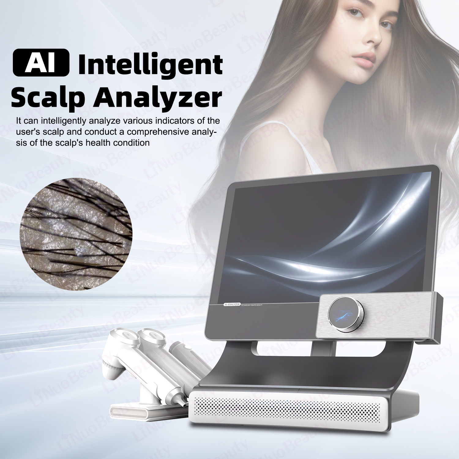 AI Intelligent Scalp Analysis System Digitize Scalp Conditions For Hair Loss Treatment 3 Handles UV Light Scanner Scalp Machine