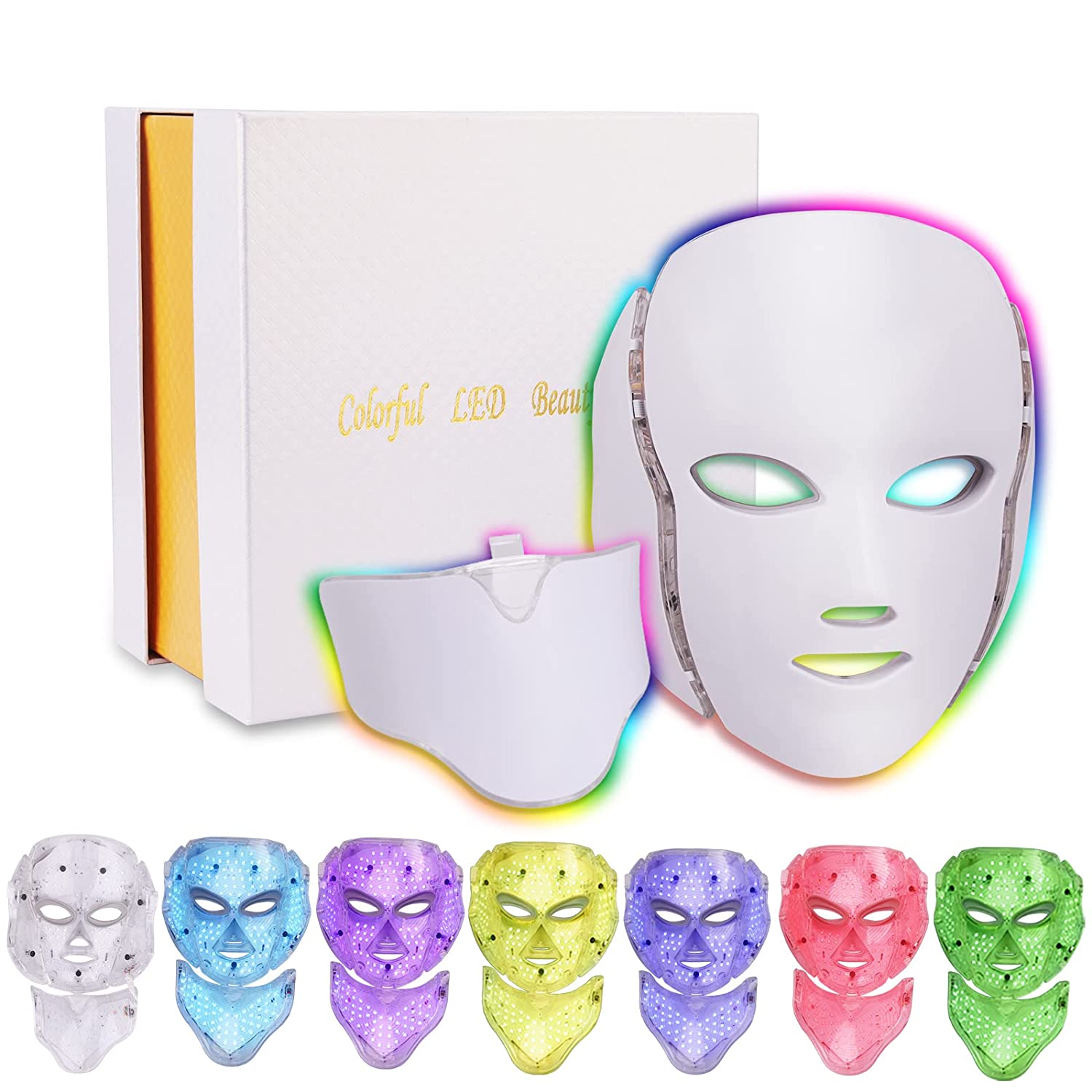 LED Face Mask Light Therapy 7 Color Skin Rejuvenation Therapy LED Photon Mask Light Facial Anti Aging Skin Tightening Wrinkles