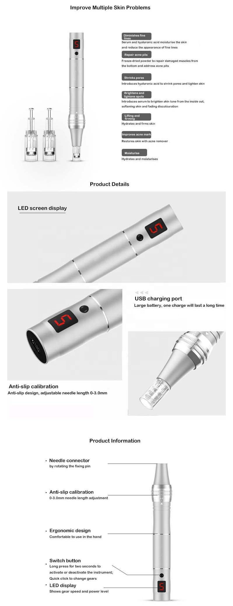 Best at Home Electric Rechargeable Professional Microneedling Derma Pen with Digital Display Screen for Hair Loss, Stretch Marks
