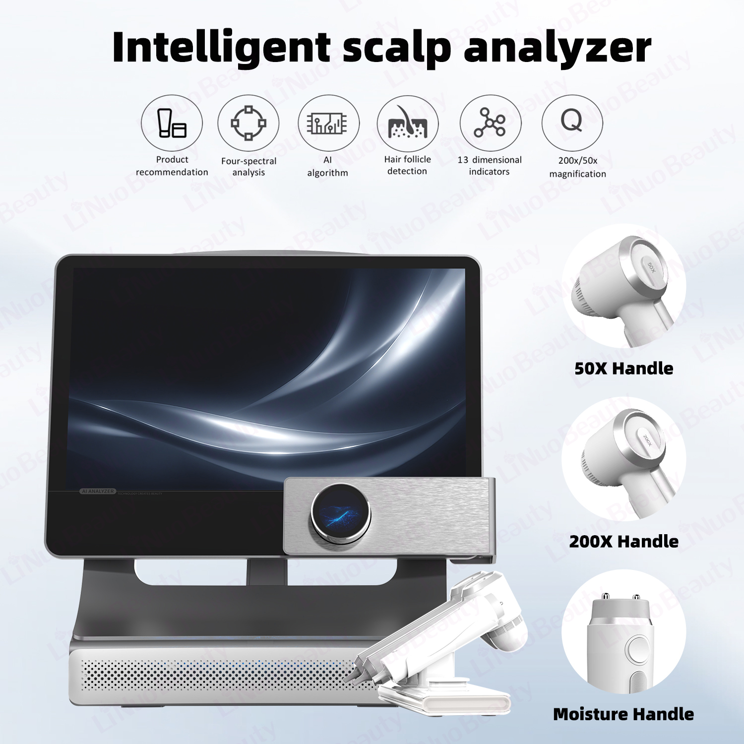 AI Intelligent Scalp Analysis System Digitize Scalp Conditions For Hair Loss Treatment 3 Handles UV Light Scanner Scalp Machine