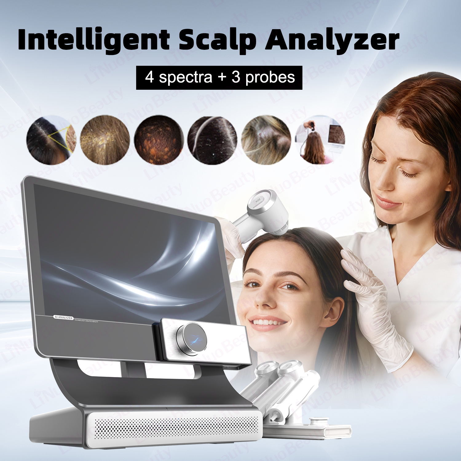 AI Intelligent Scalp Analysis System Digitize Scalp Conditions For Hair Loss Treatment 3 Handles UV Light Scanner Scalp Machine