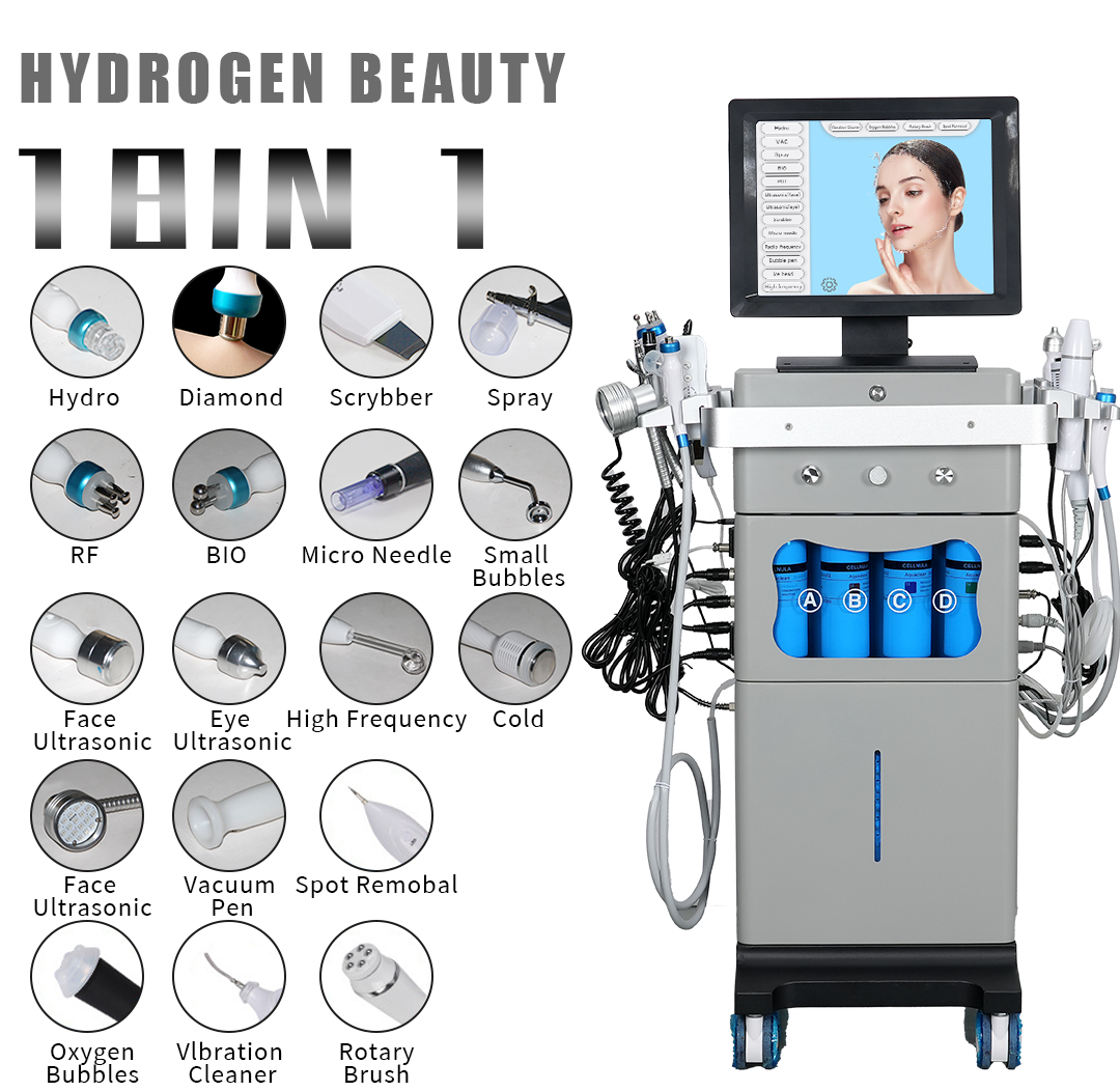 18 In1 Hydra Oxygen Machine with Water Facial &amp; Skin Analyzer Deep Cleansing Microdermabrasion 1-Year Warranty for Salon Use