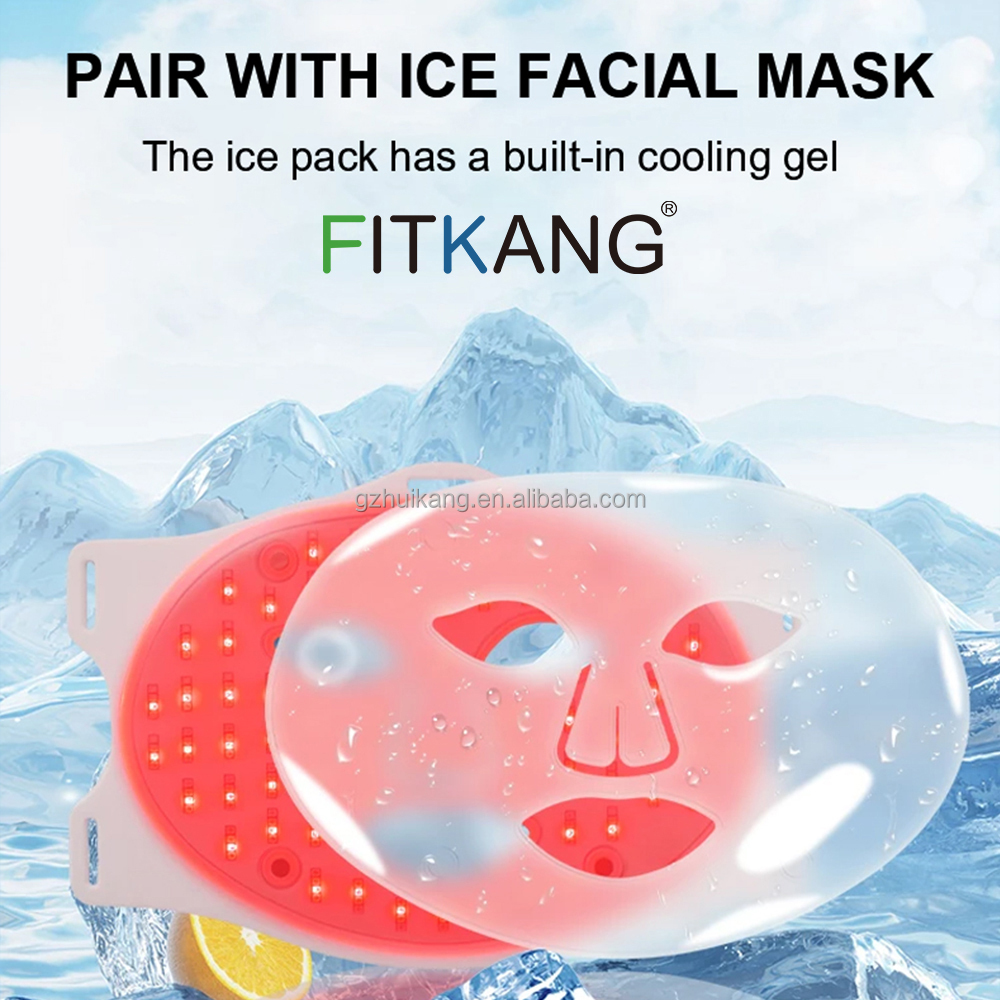 Fitkang OEM Custom Beauty Ice Mask Led Face Light Therapy Medical Grade Infrared Light Red Light Therapy Face Ice Mask