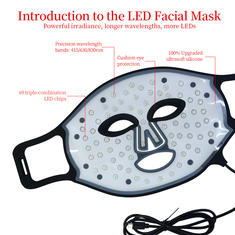 REDSKY 3 Colors Blue Red Facial Beauty LED Mask Silicone Photon Red Light Therapy Flexible Face Mask