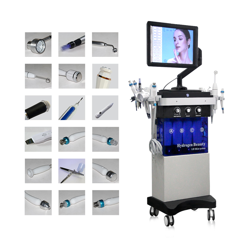 Hot Sales 18 in 1 H2O2 Bubble Blackhead Removal Hydra Dermabrasion Facial Deep Cleaning Machine with 360&deg; Rotating Touch Screen
