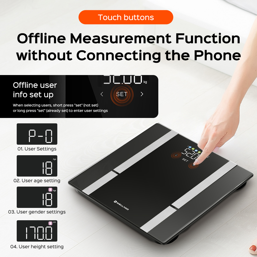 Welland Custom Bioimpedance Digital LED Body Fat Scale with Weight Measuring BMI Function OEM/ODM Supported