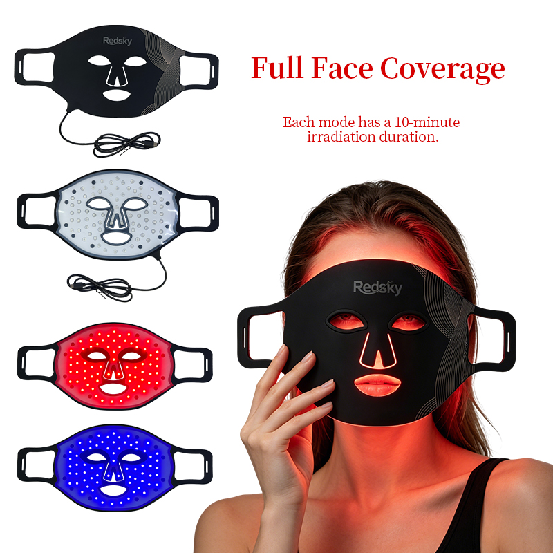 REDSKY 3 Colors Blue Red Facial Beauty LED Mask Silicone Photon Red Light Therapy Flexible Face Mask