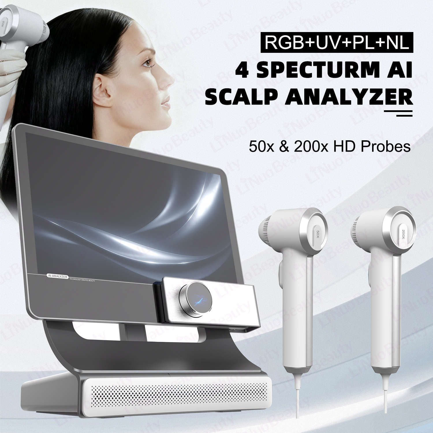 AI Intelligent Scalp Analysis System Digitize Scalp Conditions For Hair Loss Treatment 3 Handles UV Light Scanner Scalp Machine
