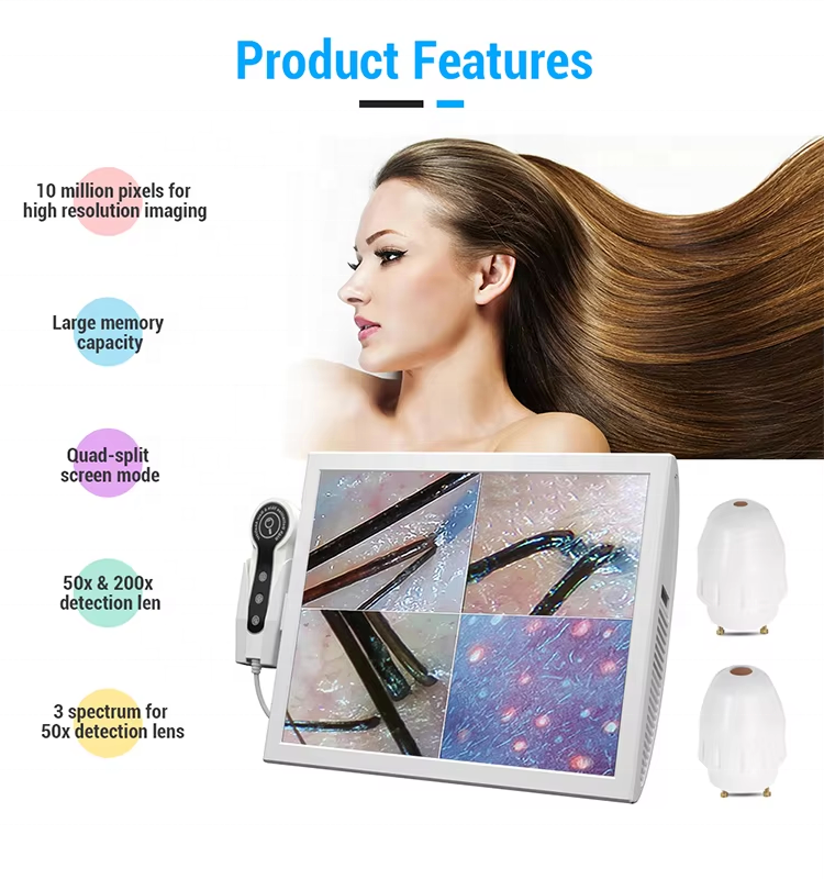 50X 200X Digital Hair Microscope Scalp Analyzer with AI 4 Grid Comparison Scalp Analyzer Hair Follicle Detector