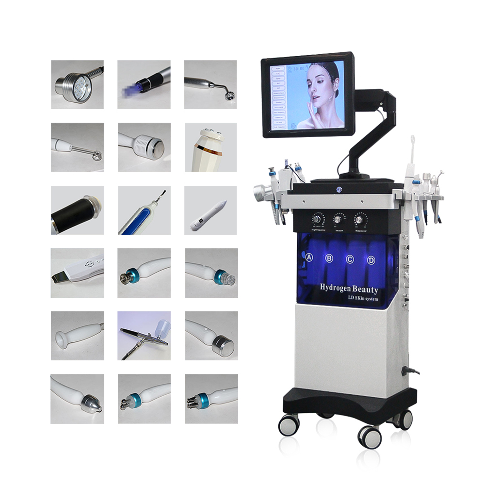 Hot Sales 18 in 1 H2O2 Bubble Blackhead Removal Hydra Dermabrasion Facial Deep Cleaning Machine with 360&deg; Rotating Touch Screen