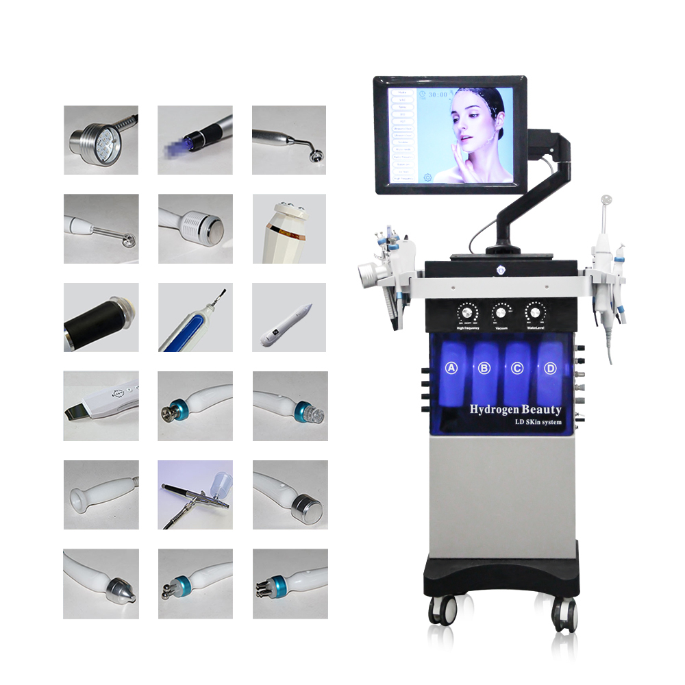 Hot Sales 18 in 1 H2O2 Bubble Blackhead Removal Hydra Dermabrasion Facial Deep Cleaning Machine with 360&deg; Rotating Touch Screen