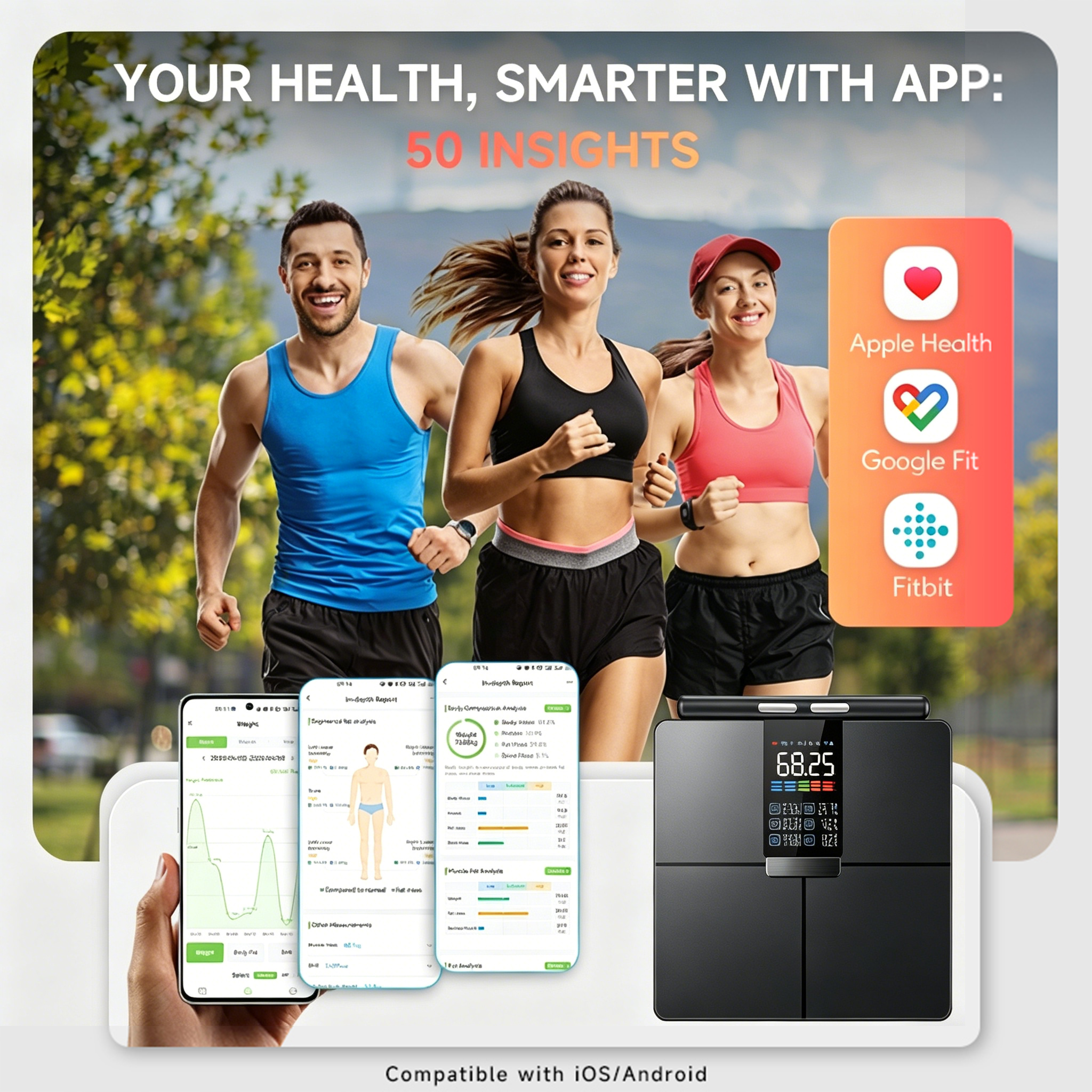 ITO Glass Design Yolanda Premium Large Color Screen Weight Measurement BMI Smart Body Fat Scale SDK Support