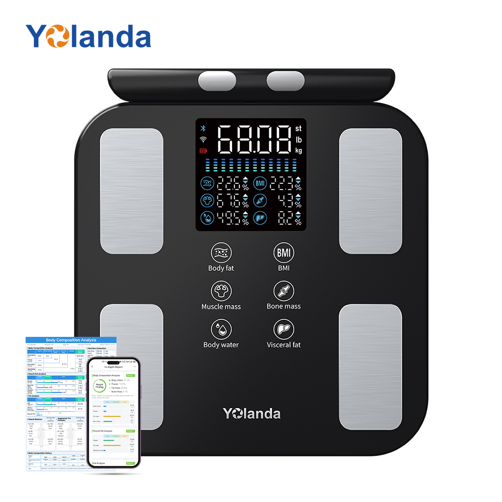 Yolanda 280mm Digital Smart 8 Electrode Body Fat Scale Bathroom Gym Accurate Weighing BMI Analysis Body Scale