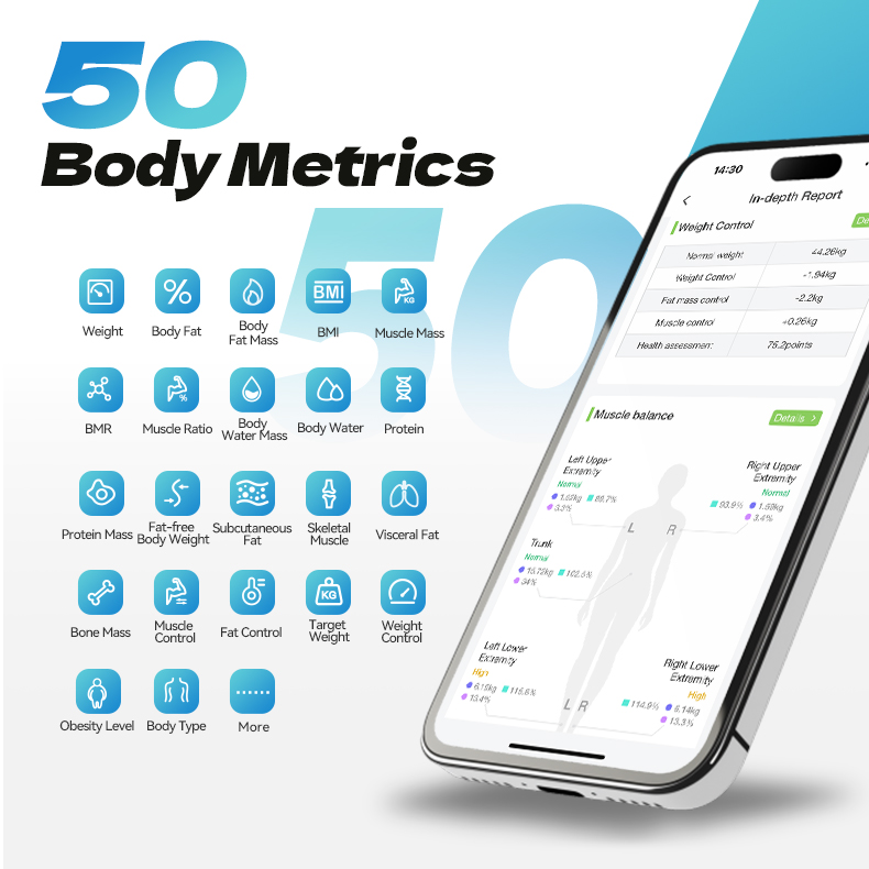 Yolanda 280mm Digital Smart 8 Electrode Body Fat Scale Bathroom Gym Accurate Weighing BMI Analysis Body Scale