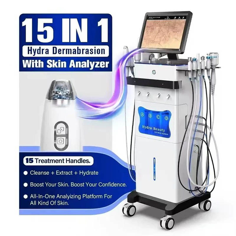 2026 15-in-1 Hydra Deep Cleansing Machine Microdermabrasion Skin Rejuvenation Portable Facial Care Oxygen Jet Water Analyzer