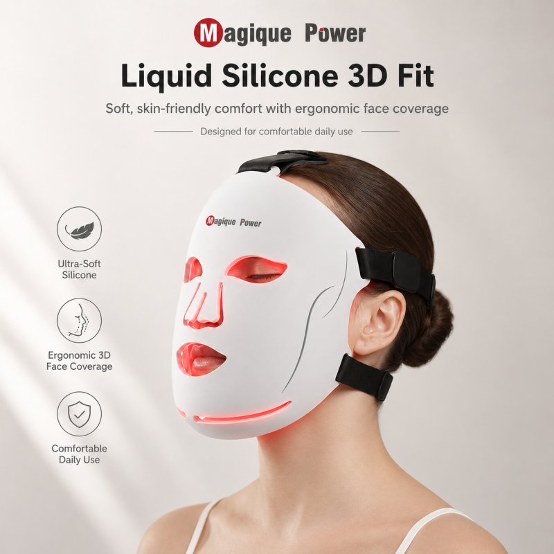 Magique Power New Flexible SIlicone Mask Custom Red Light Mask 5 Wavelengths Red Light Therapy Mask 1072 nm