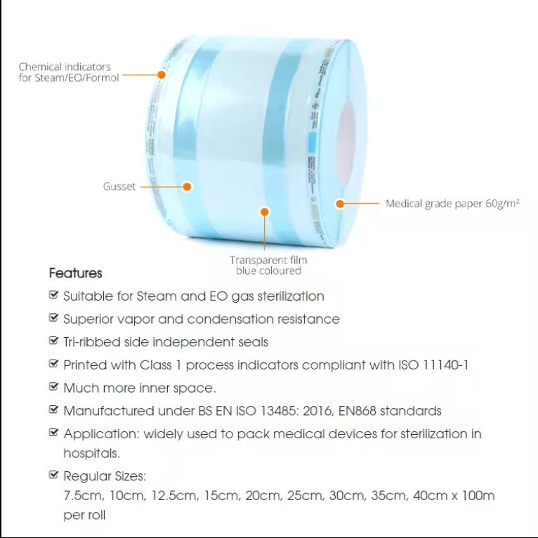 Dental Supply Autoclave Sterilization Gusseted Reel for Medical Instrument