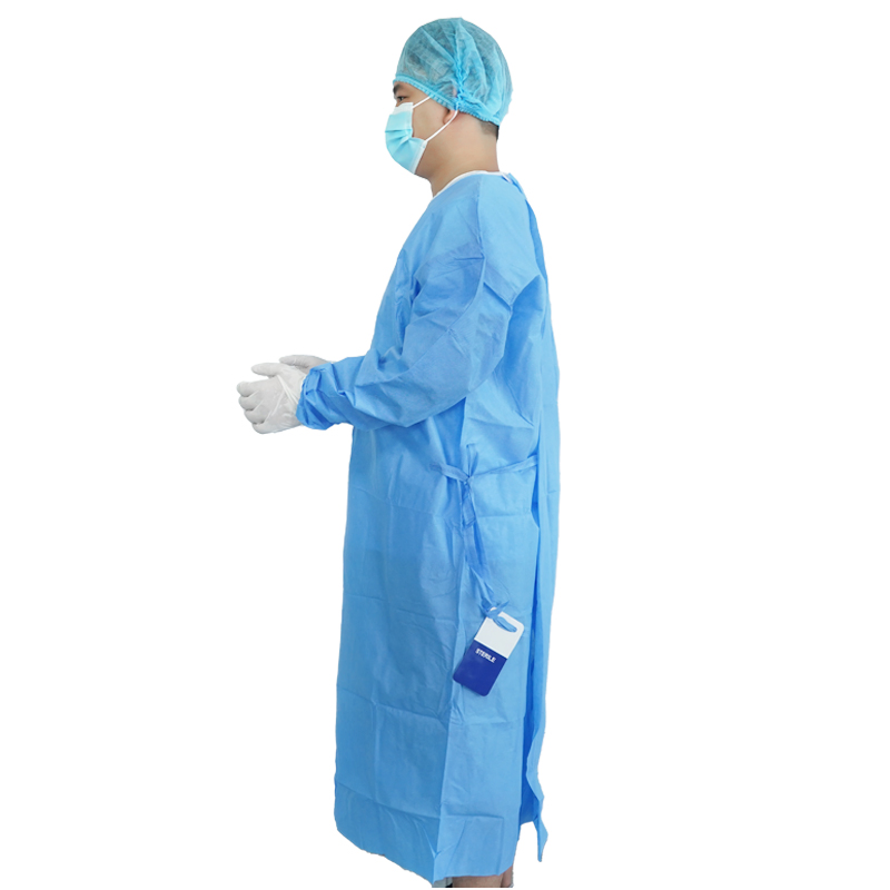 SMS/SMMS Non Woven Surgical/Surgeon Apron Gown with Knitted Cuff and Hook &amp; Loop