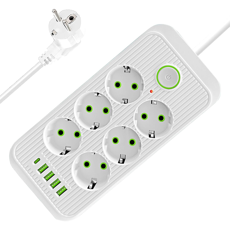 110V-250V 2500W Electrical EU Sockets and Outlets Power Strip with USB Type-C