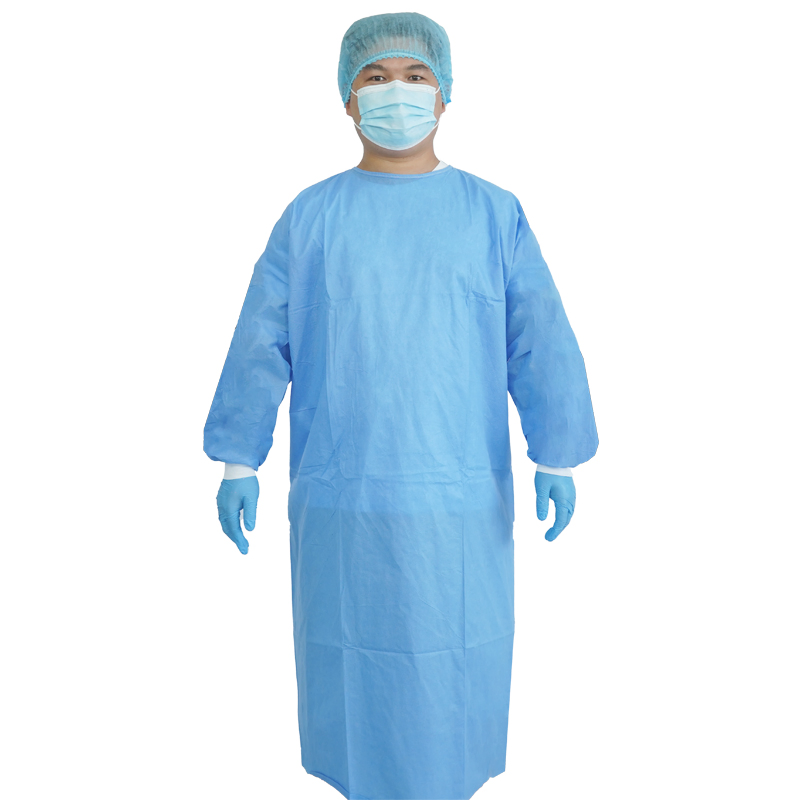 SMS/SMMS Non Woven Surgical/Surgeon Apron Gown with Knitted Cuff and Hook &amp; Loop