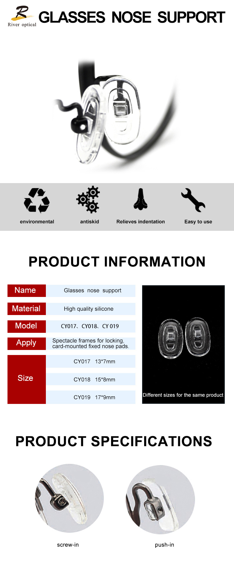 Silicone Nose Pads Specification Overview