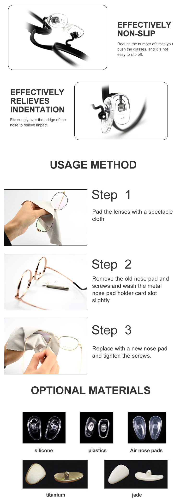 Air Cushion Silicone Eyeglass Nose Pads