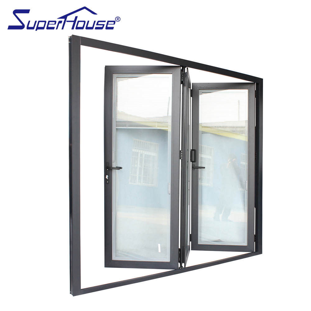 Blinds Inset Modern Classical Black Energy-saving Aluminum Bi Fold Doors Exterior Folding Door Accordion Design