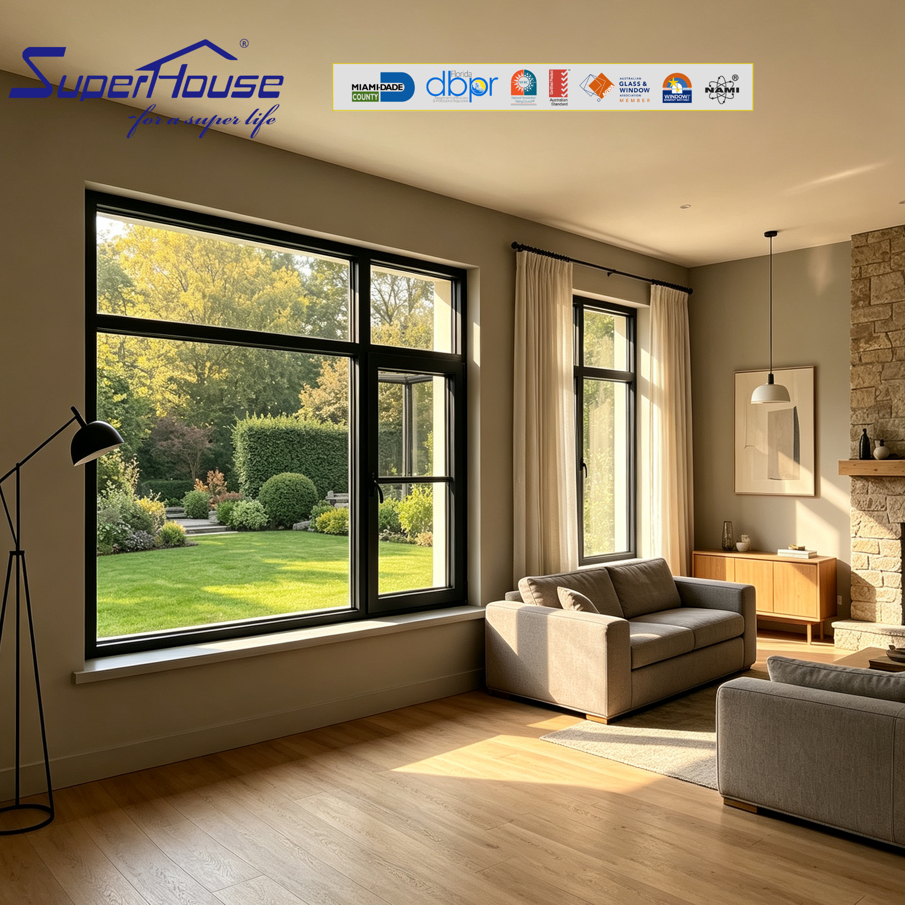 Factory Direct Thermal Break Aluminum Double Glazed Awning Window, Hurricane Impact NFRC Certified Window for Florida Villa