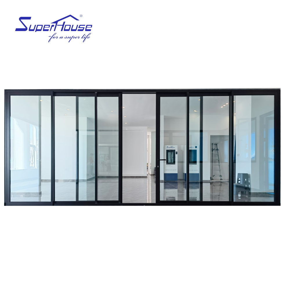 Mainly Export to American Australian Six Panel Black Powder Coated Sliding Door Aluminum Patio Glass Stacker Door