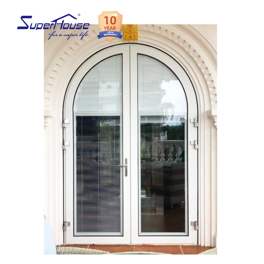 Superhouse Arched Top Double Aluminum French Door Multi Grid Glass Thermal Break Frame Windproof Waterproof Villa Entry Door